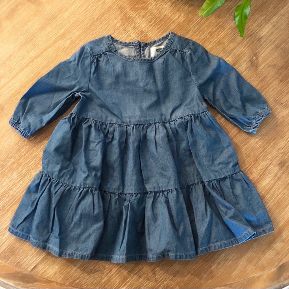 Toddler Chambray 3/4 Sleeve Tiered Dress